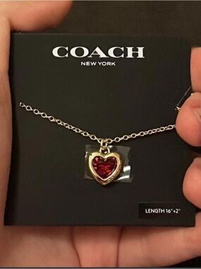 NWT! COACH Red Stone Halo Heart Pendant Necklace